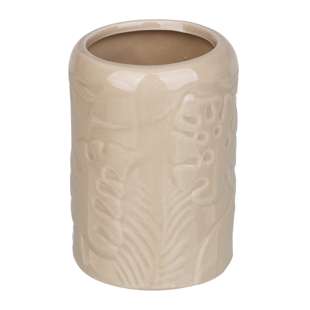 VETTA Стакан для ванной комнаты, керамика, 10,5x7,5x7,5 см, листья, беж, арт.№ 478-178