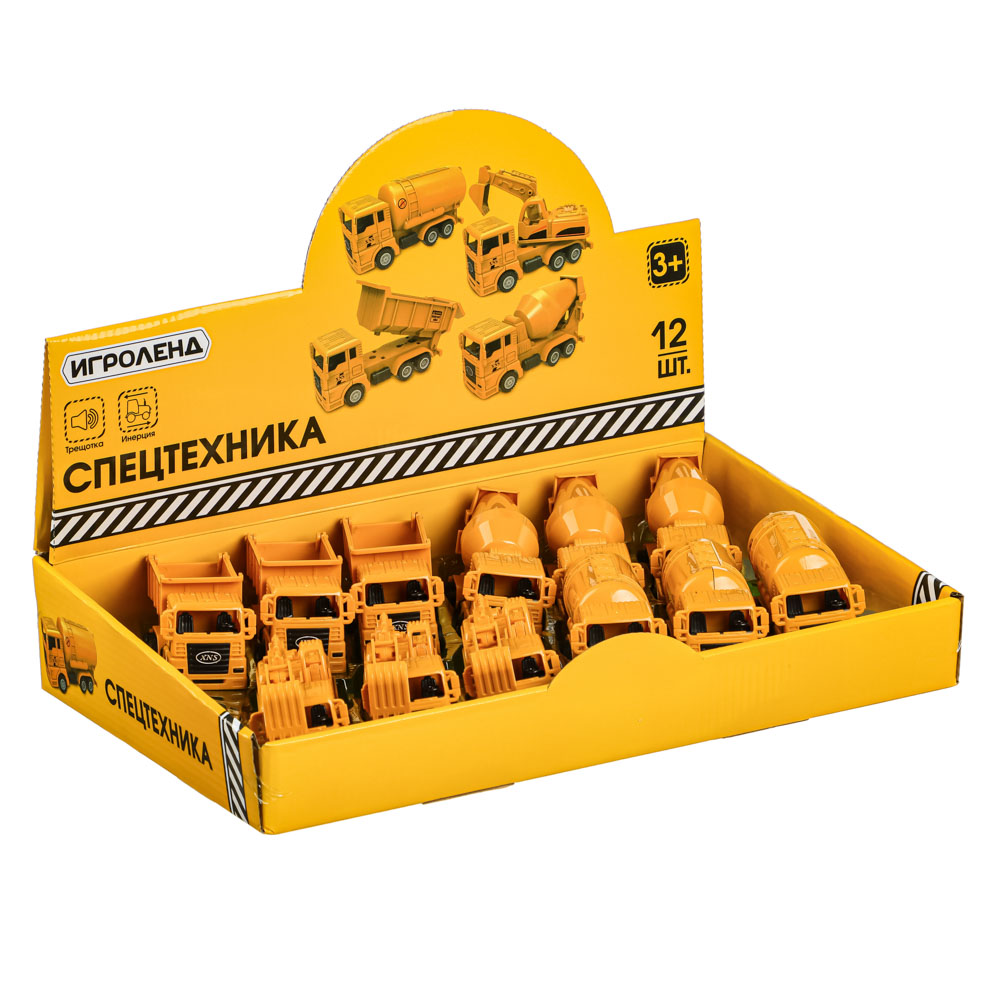 ИГРОЛЕНД Машина в виде спецтехники, инерция, трещотка, ABS, 11,2х4,3х5,3см, 4 диз., арт.№ 292-202