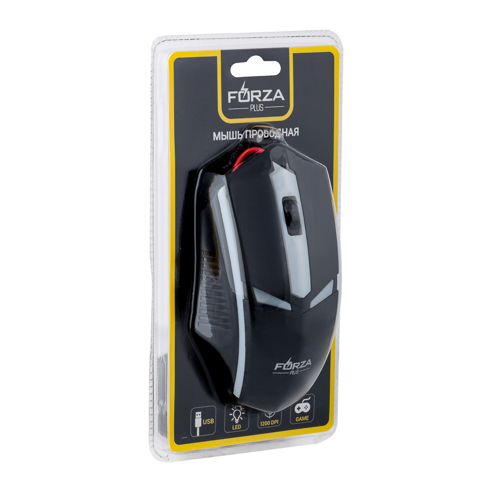 Компьютерная мышь проводная FORZA, 1200DPI, длина провода 130см, игровая, 4 цвета, арт.№ 405-023