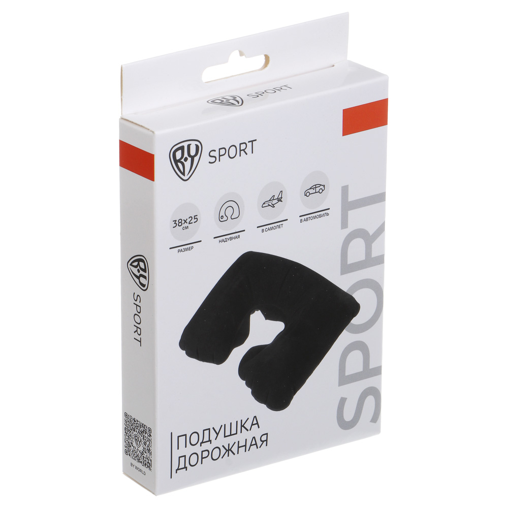 Подушка дорожная надувная тм BY SPORT, 38x25см, ПВХ, черная, арт.№ 096-001