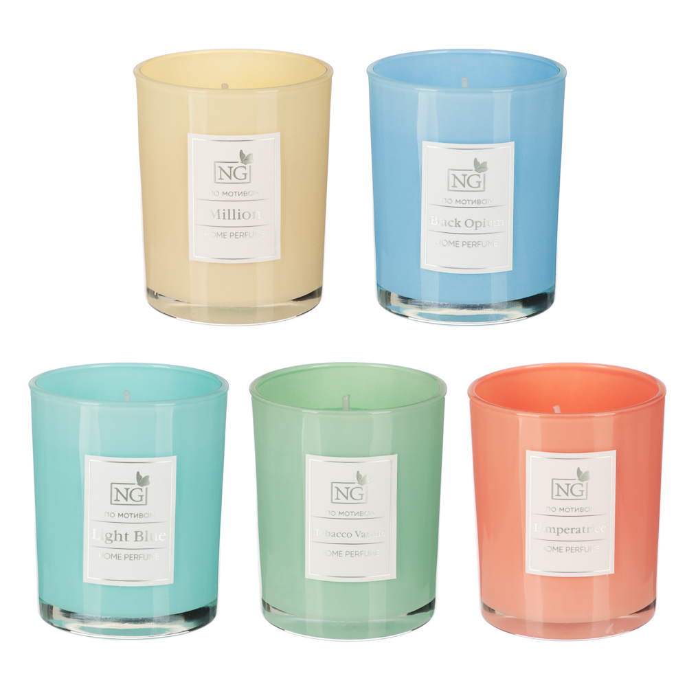 NEW GALAXY Свеча ароматизированная Home perfume 140гр. L'imperatrice, Opium, Light, Million, Tabacco, арт.№ 778-171