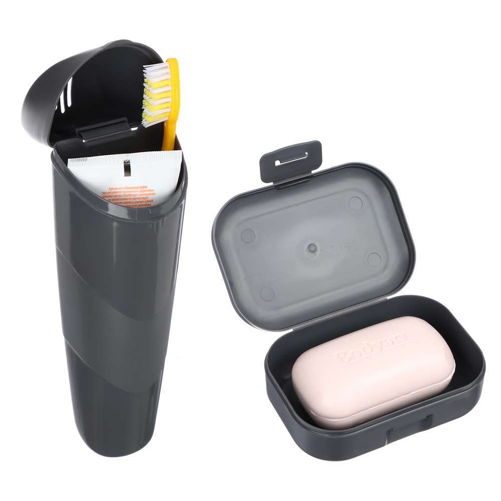 QLUX Набор для путешествий 2 предмета: футляр для зубной щетки и пасты и мыльница, 2 цвета, арт.№ 463-285
