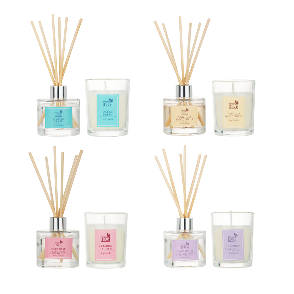 NEW GALAXY Набор ароматизатор-диффузор и свеча, ваниль,райский сад,лаванда, свежесть 40 мл., 50 гр, арт.№ 778-105