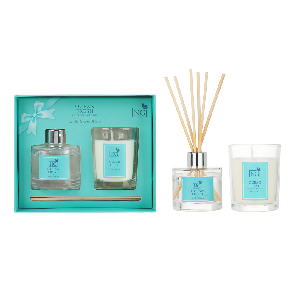 NEW GALAXY Набор ароматизатор-диффузор и свеча, ваниль,райский сад,лаванда, свежесть 40 мл., 50 гр, арт.№ 778-105