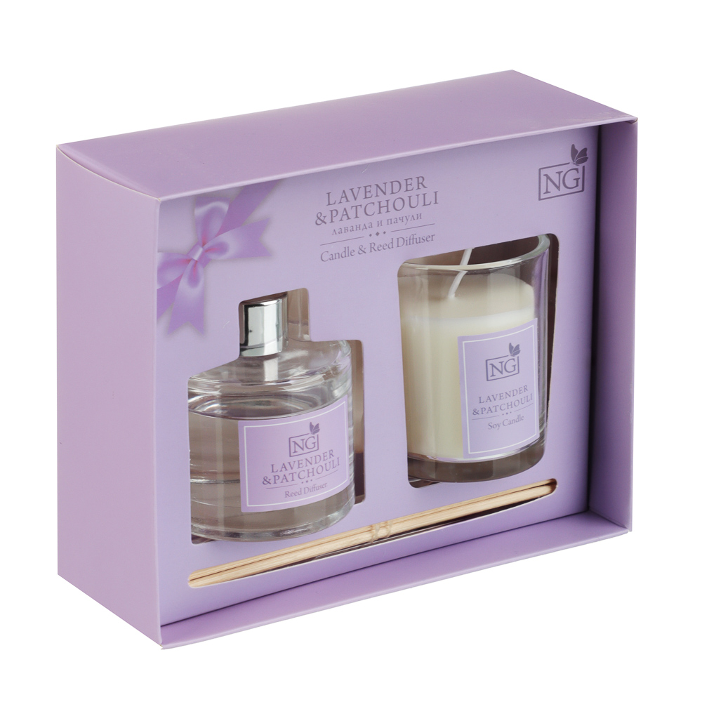 NEW GALAXY Набор ароматизатор-диффузор и свеча, ваниль,райский сад,лаванда, свежесть 40 мл., 50 гр, арт.№ 778-105