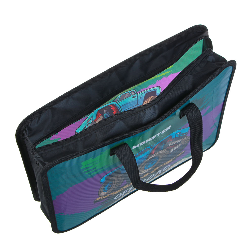 МОНСТР ТРАК Папка для тетрадей 33,5x26см, для A4, расширение, молния сверху, ручки, пластик, арт.№ 236-095