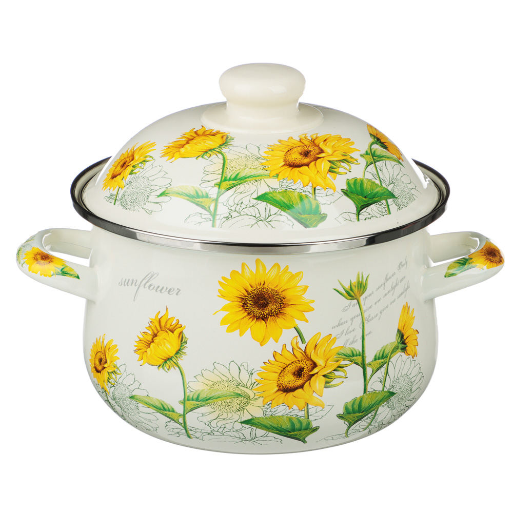 VETTA Подсолнухи Кастрюля эмалированная, 18см, 2,0л, индукция, арт.№ 894-521