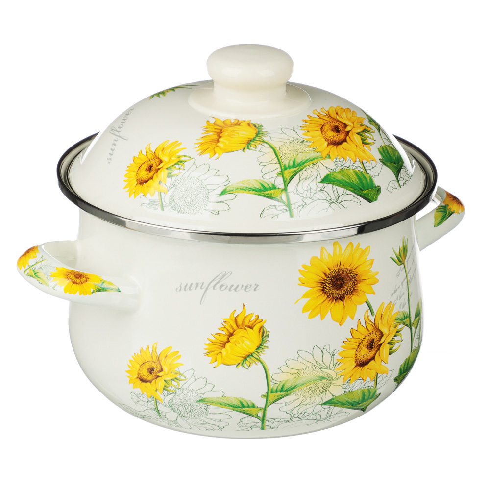 VETTA Подсолнухи Кастрюля эмалированная, 18см, 2,0л, индукция, арт.№ 894-521