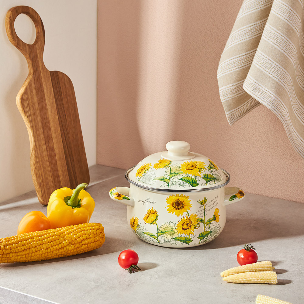 VETTA Подсолнухи Кастрюля эмалированная, 18см, 2,0л, индукция, арт.№ 894-521