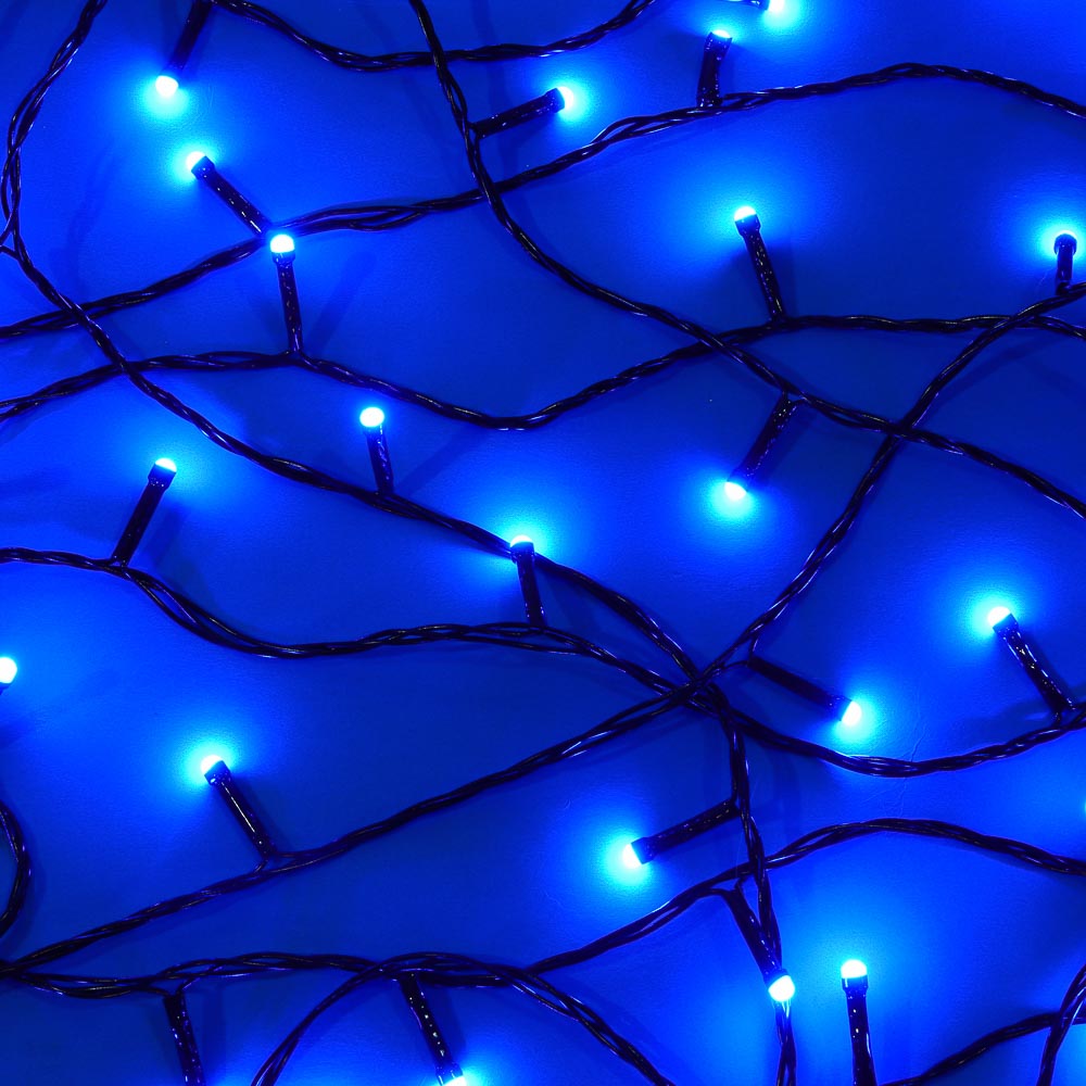 Гирлянда вьюн 10 м СНОУ БУМ, 100 LED ламп, синее свечение (8 режимов), ПВХ чёрный, 220В, арт.№ 384-214