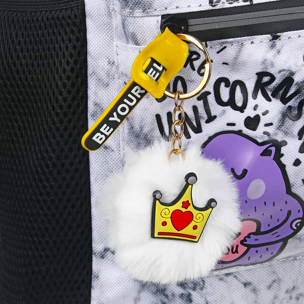 BY Рюкзак подростковый, 41x29x18см, "Смайлы и единороги", 1отд.,4карм., улучш.ПЭ, нашивки, брелок, арт.№ 254-497