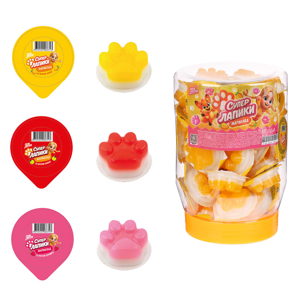 BY Русские Супергерои Жевательный мармелад в виде лапки со вкусом манго 25 гр., арт.№ 347-532