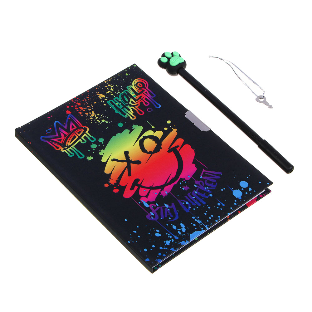 Записная книжка, 13х18 см, с замком, "Аниме/Смайл", с фигурной ручкой, в коробке, арт.№ 524-298