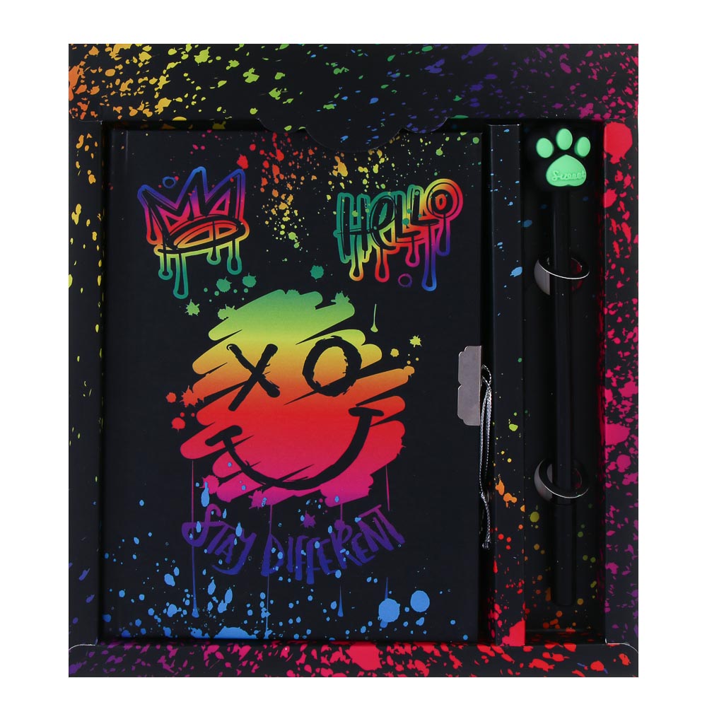 Записная книжка, 13х18 см, с замком, "Аниме/Смайл", с фигурной ручкой, в коробке, арт.№ 524-298