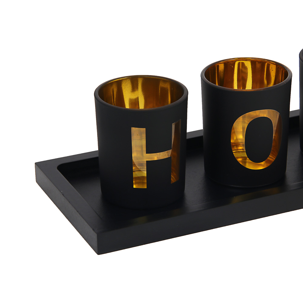 Набор подсвечников на подставке тм LADECOR 4 шт 6х6х7,5см, подставка 33,4х11,7х1,5см, стекло, дерево, арт.№ 477-265