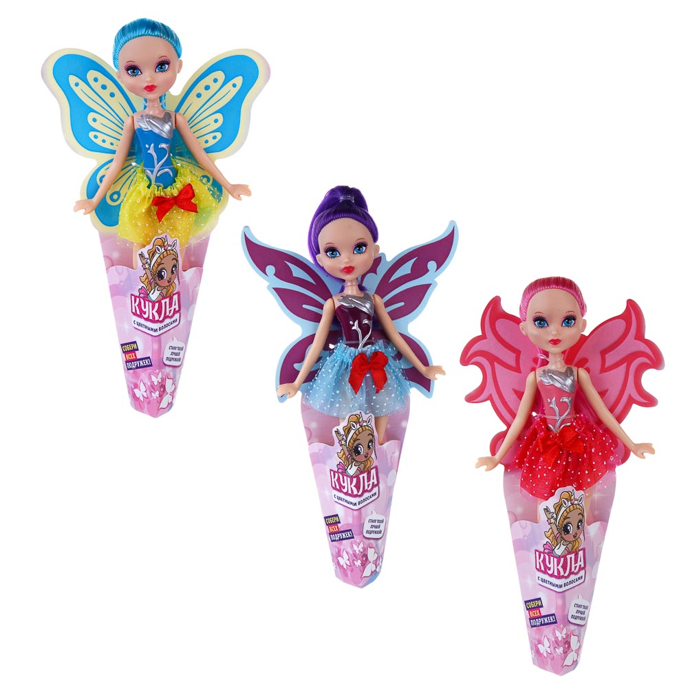 ИГРОЛЕНД Кукла с цветными волосами, 20 см, PP,PVC, полиэстер, 20х15х4,5см, 3 дизайна, арт.№ 267-819