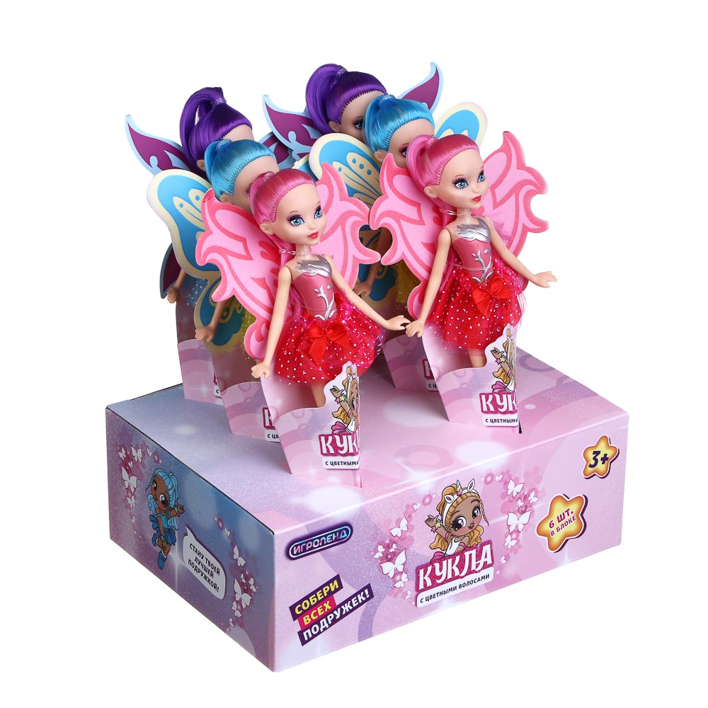 ИГРОЛЕНД Кукла с цветными волосами, 20 см, PP,PVC, полиэстер, 20х15х4,5см, 3 дизайна, арт.№ 267-819