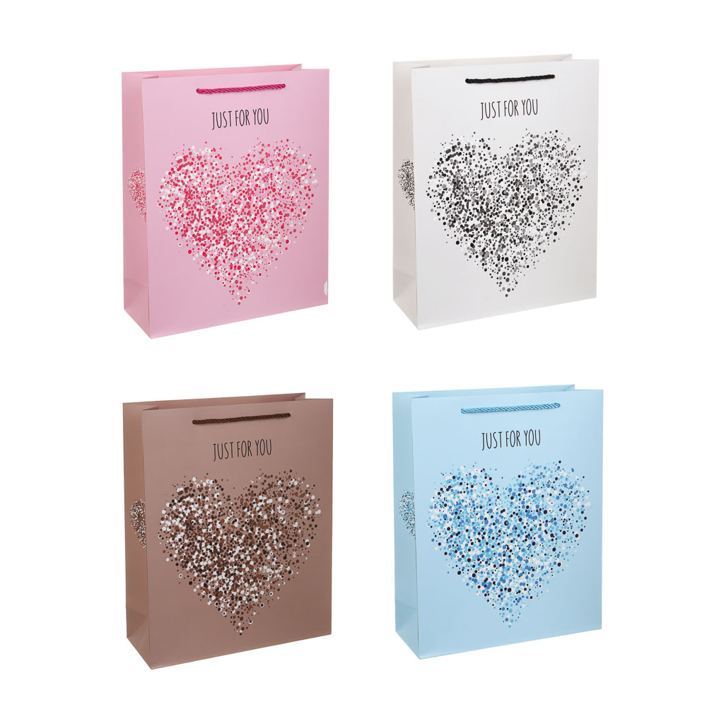 Пакет подарочный бумажный тм LADECOR L 26x32x10 см, "Сердце" арт 1, 4 дизайна, арт.№ 507-461