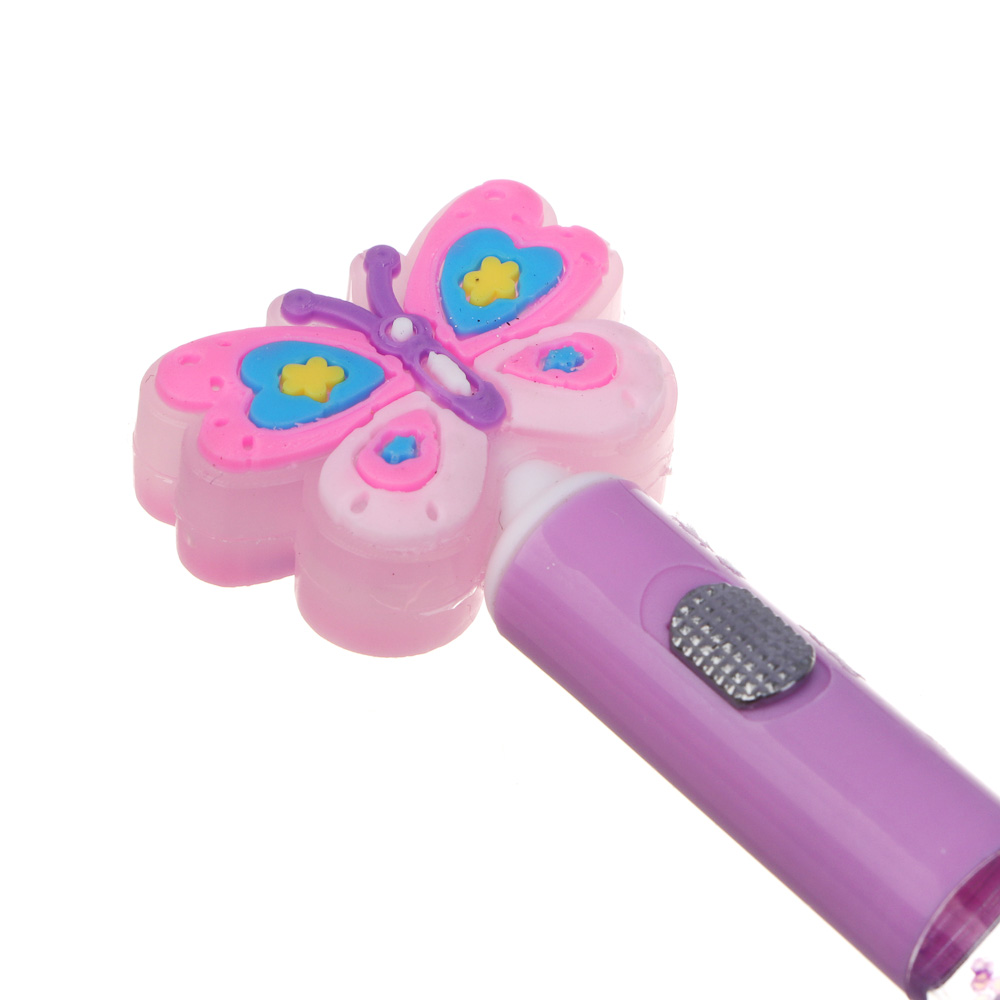 Ручка шариковая синяя, фигурный наконечник, подсветка и блестки в корпусе 17-18см, пластик, 4 диз., арт.№ 591-018