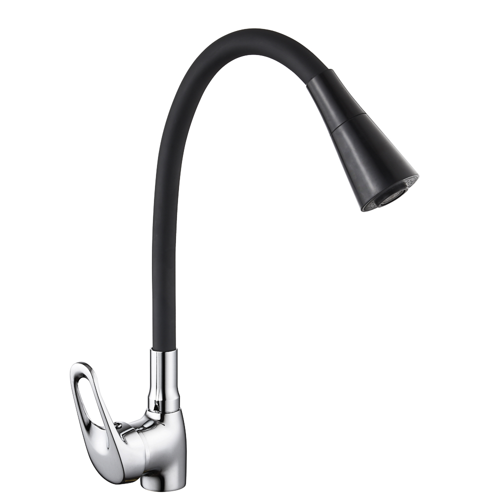 RAIN Смеситель для кухни Веста, гибкий излив, картридж 35мм, латунь, черный/хром, арт.№ 561-007