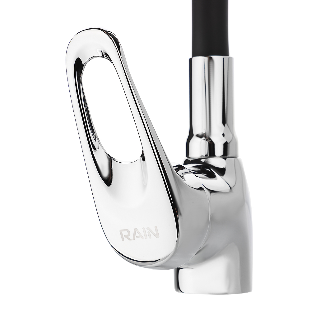 RAIN Смеситель для кухни Веста, гибкий излив, картридж 35мм, латунь, черный/хром, арт.№ 561-007