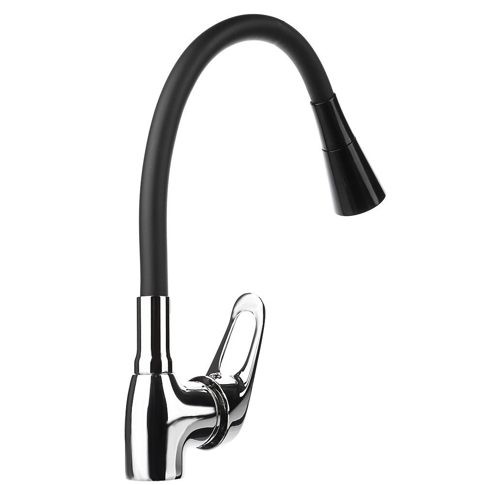 RAIN Смеситель для кухни Веста, гибкий излив, картридж 35мм, латунь, черный/хром, арт.№ 561-007