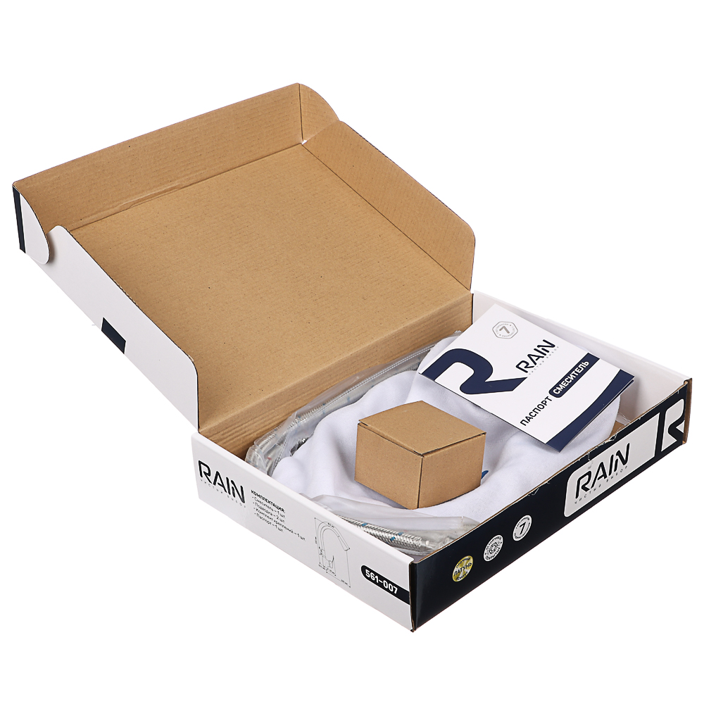 RAIN Смеситель для кухни Веста, гибкий излив, картридж 35мм, латунь, черный/хром, арт.№ 561-007