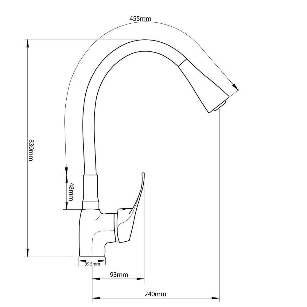 RAIN Смеситель для кухни Веста, гибкий излив, картридж 35мм, латунь, черный/хром, арт.№ 561-007