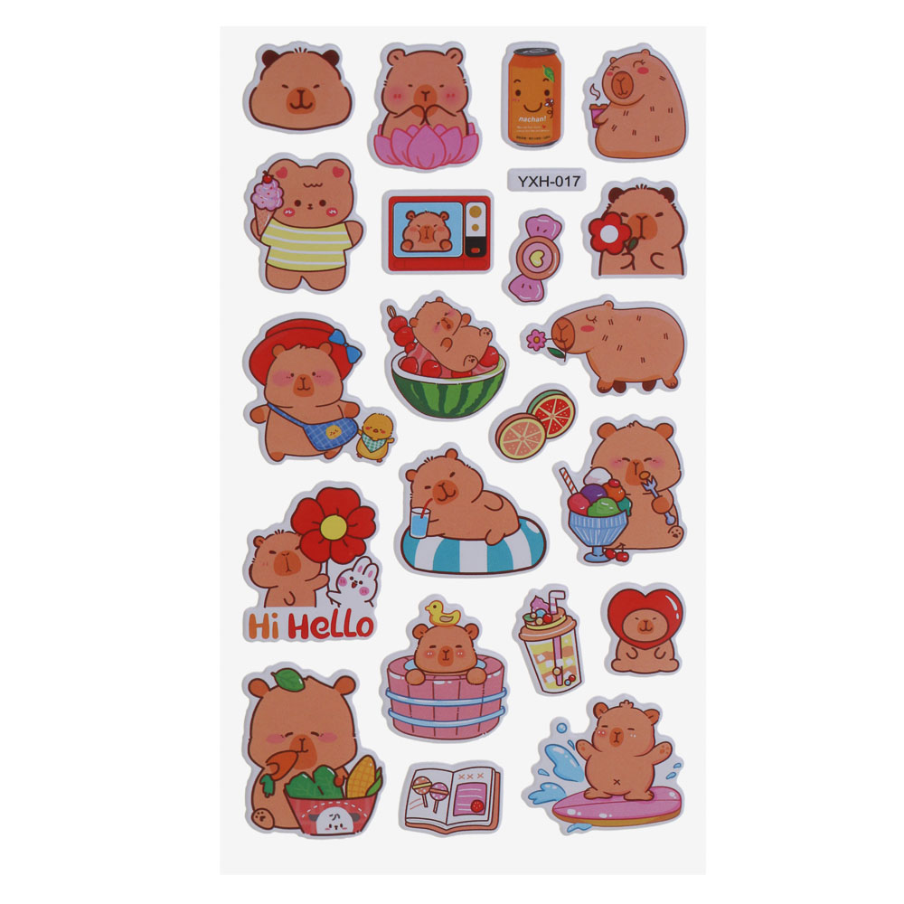 Набор наклеек "Капибара" 10х22см, объёмные, ПВХ, микс 6 дизайнов, арт.№ 557-094