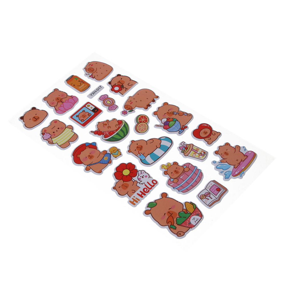 Набор наклеек "Капибара" 10х22см, объёмные, ПВХ, микс 6 дизайнов, арт.№ 557-094