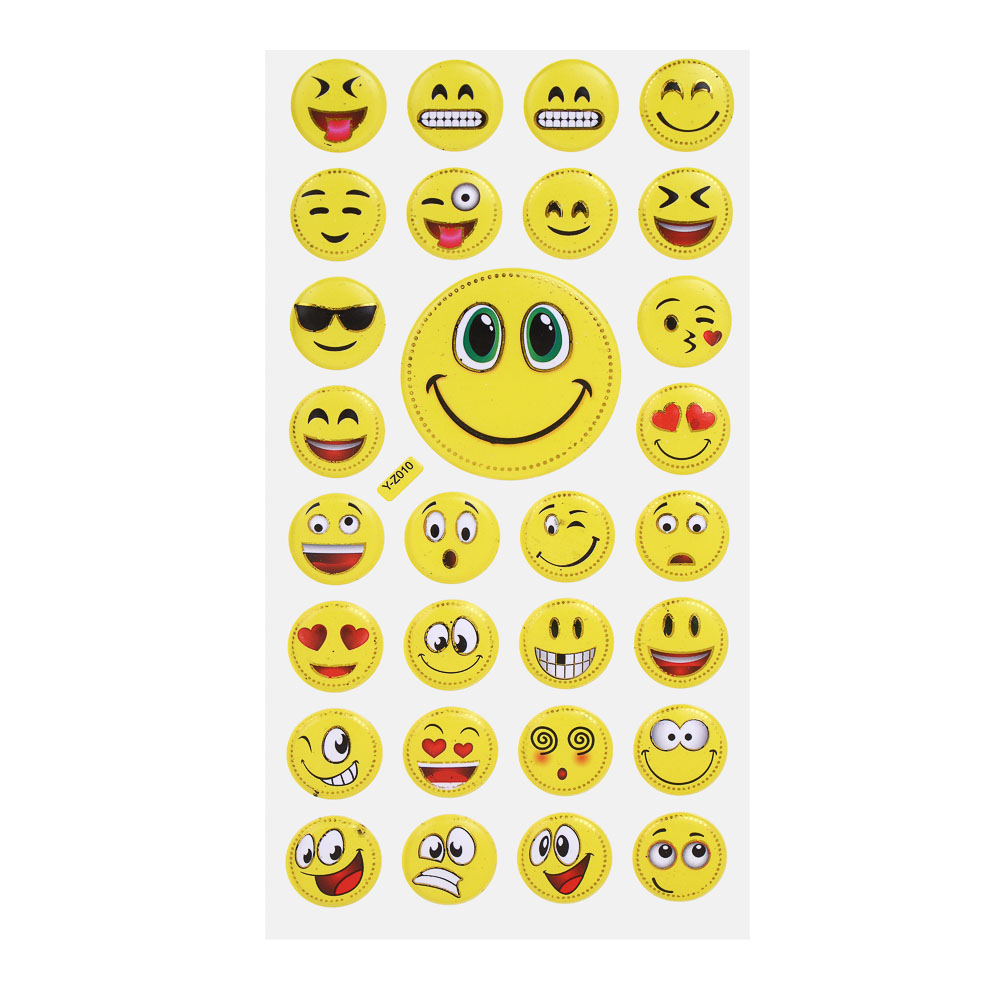Набор наклеек "Смайл" 10х24см, объёмные, ПВХ, микс 16 дизайнов, арт.№ 557-095