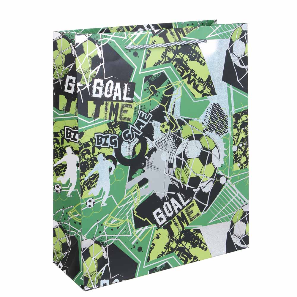 Пакет подарочный, вскч бум., тиснение фольгой, L 26x32x10см, футбол, 210гр, 4 дизайна, арт.№ 570-061