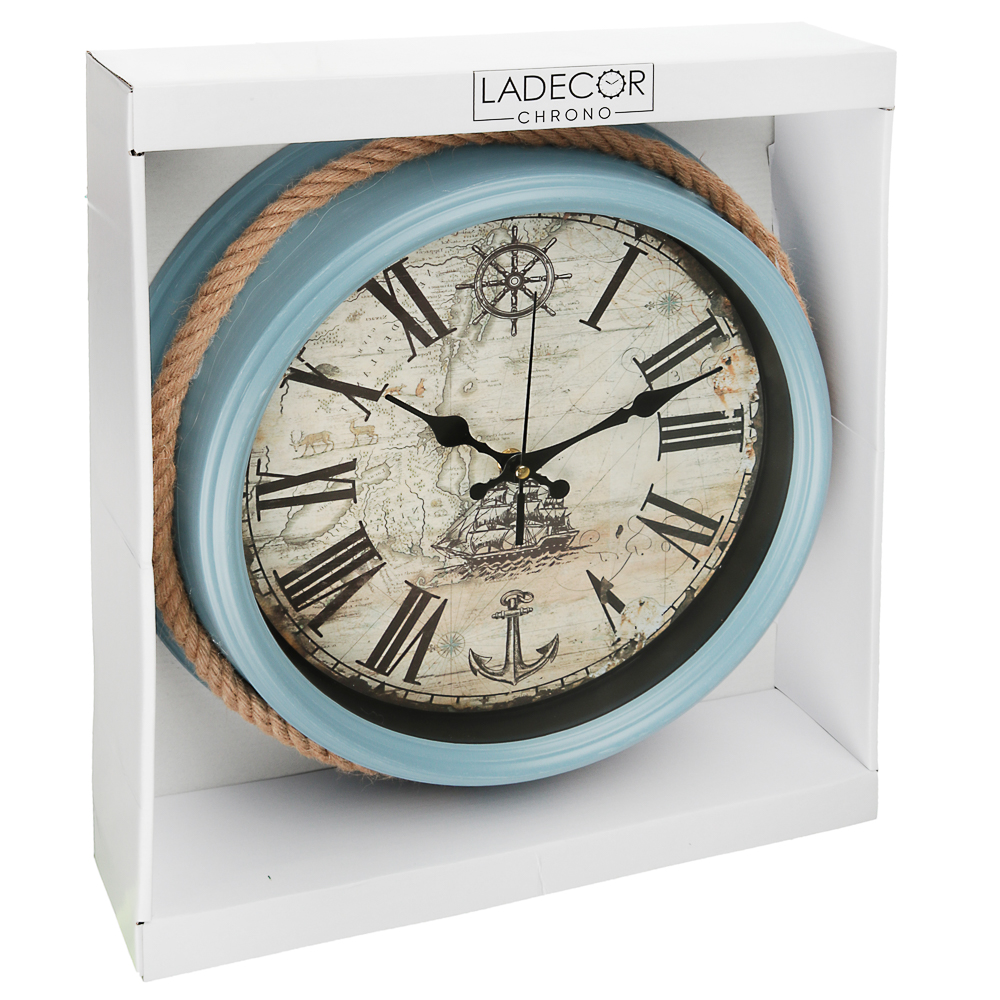LADECOR CHRONO Часы настенные в морском стиле, 38x38x7,5см, 1хАА, пластик, арт 2, арт.№ 581-935