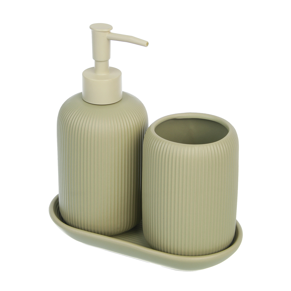 Диспенсер для жидкого мыла тм VETTA Монтана, 300мл, доломит, оливковый, 7,5х7,5х17,5см, арт.№ 463-591