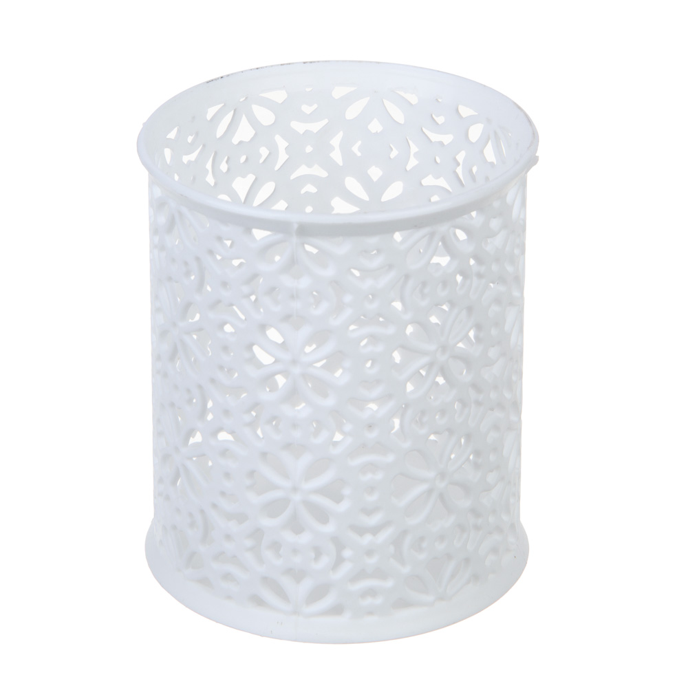 Подставка-стакан для канцелярских принадлежностей, сетчатая, с узором, пластик, 9,5х8см, 4 цвета, арт.№ 595-013