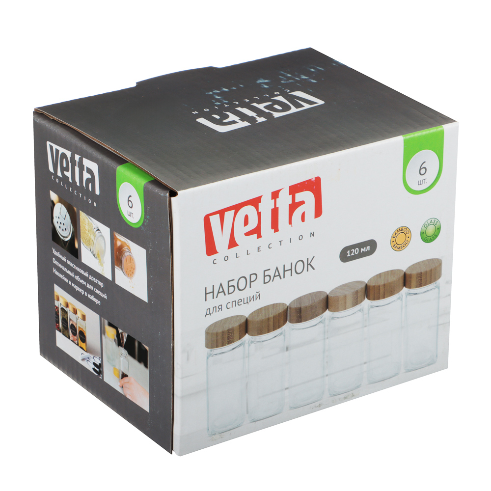 VETTA ЭКО Вуд Набор банок для специй, 6шт., 120мл,стекло, бамбук, арт.№ 828-329