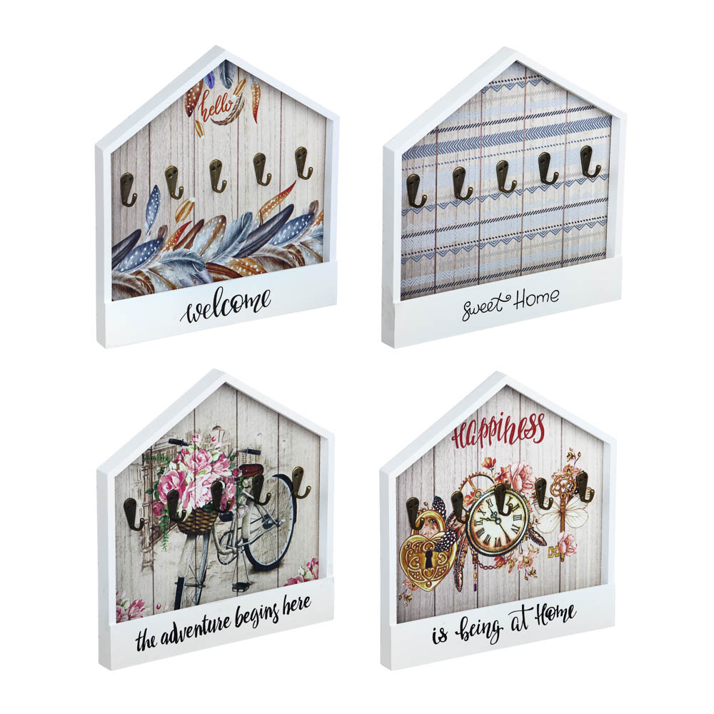 Ключница открытого типа, на 5 крючков, МДФ, 29,5х27х2,5см, 4 дизайна, арт.№ 510-101