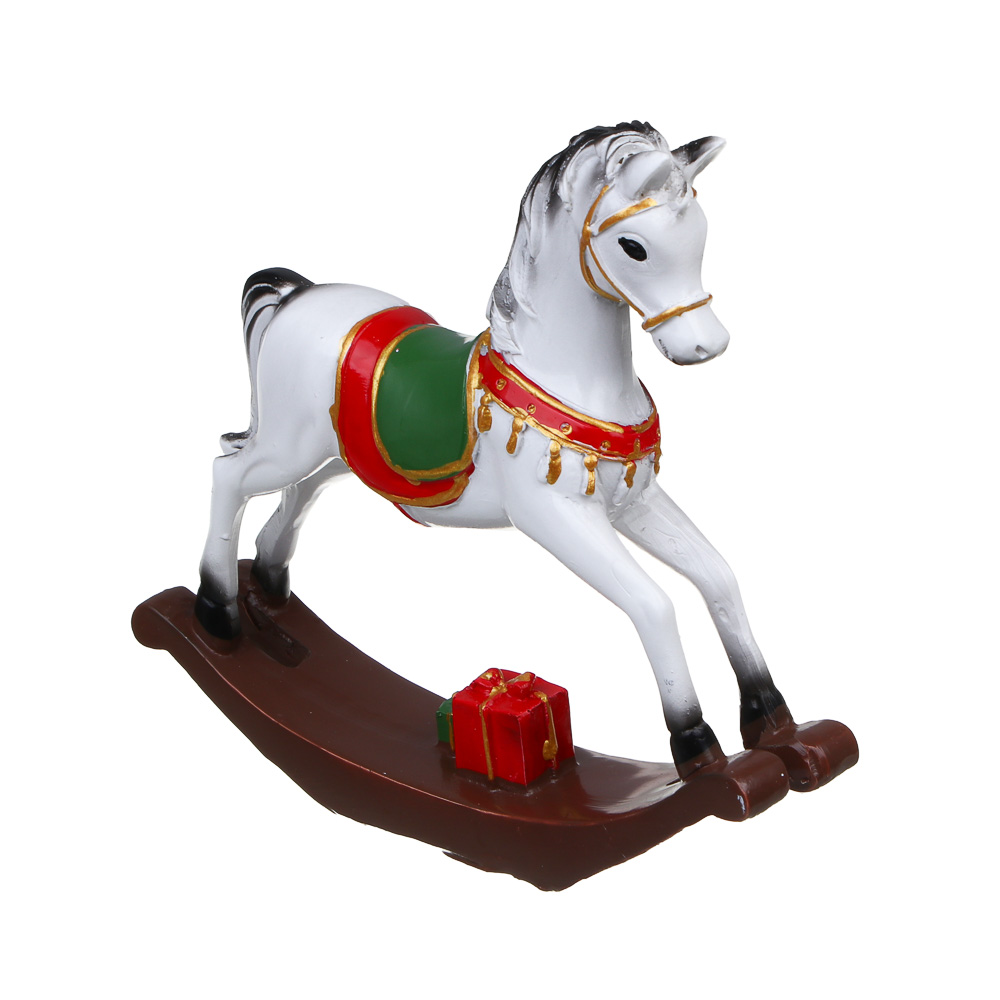 СНОУ БУМ Декоративная фигура "Конь-качалка", полистоун, белый, 15,5x3x14 см, арт.№ 398-836
