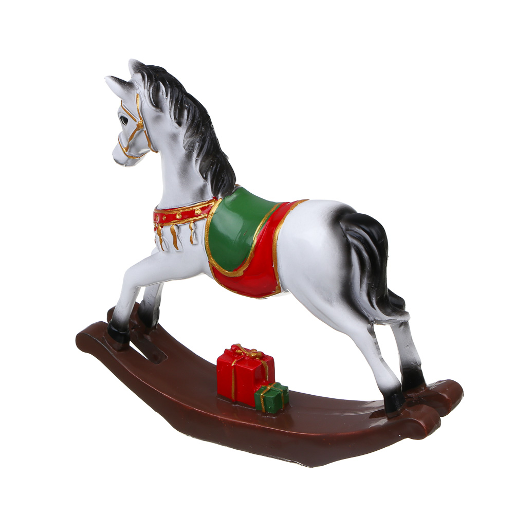 СНОУ БУМ Декоративная фигура "Конь-качалка", полистоун, белый, 15,5x3x14 см, арт.№ 398-836