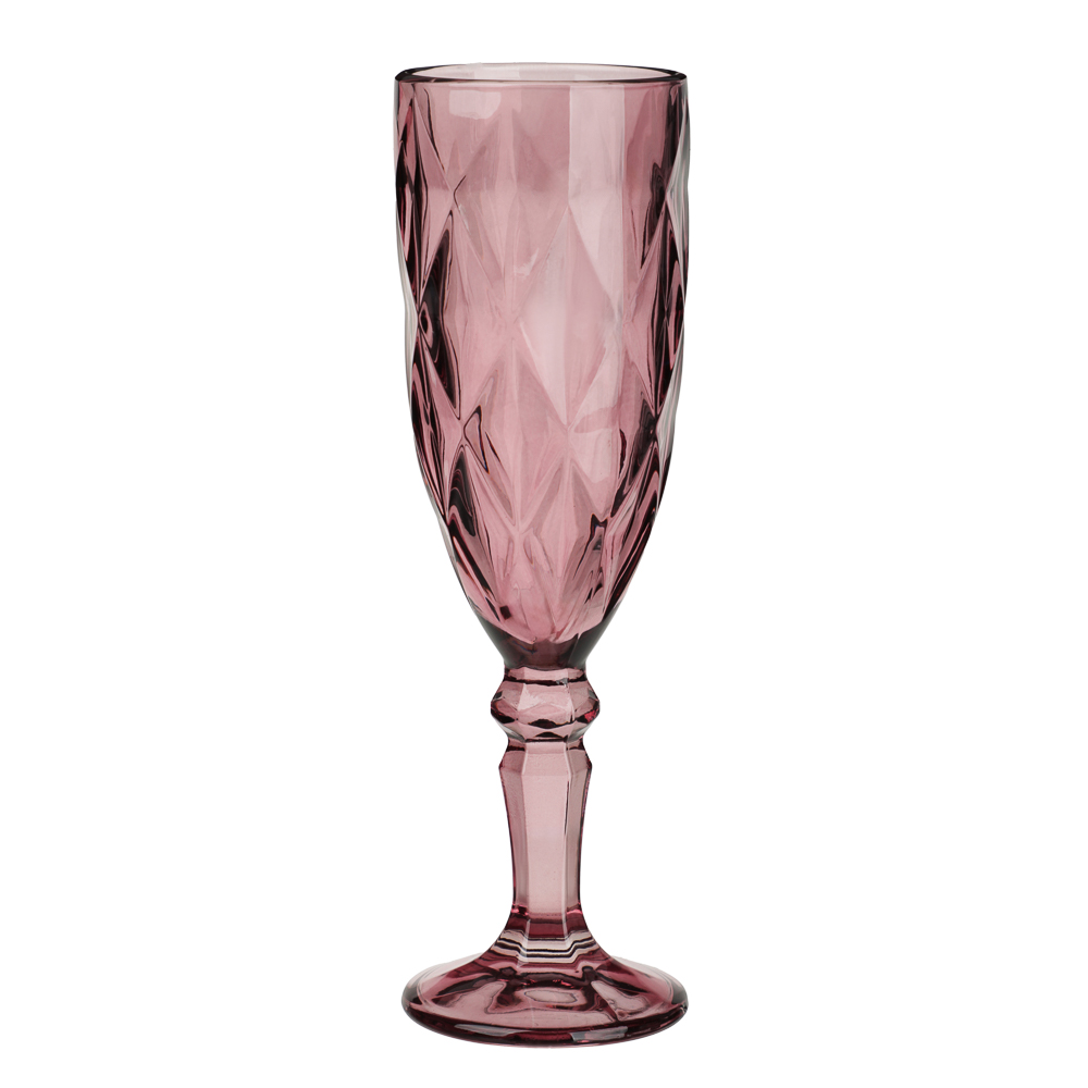 MILLIMI Набор бокалов для шампанского 6 шт, 160 мл, стекло, бордовый ромб, арт.№ 878-637