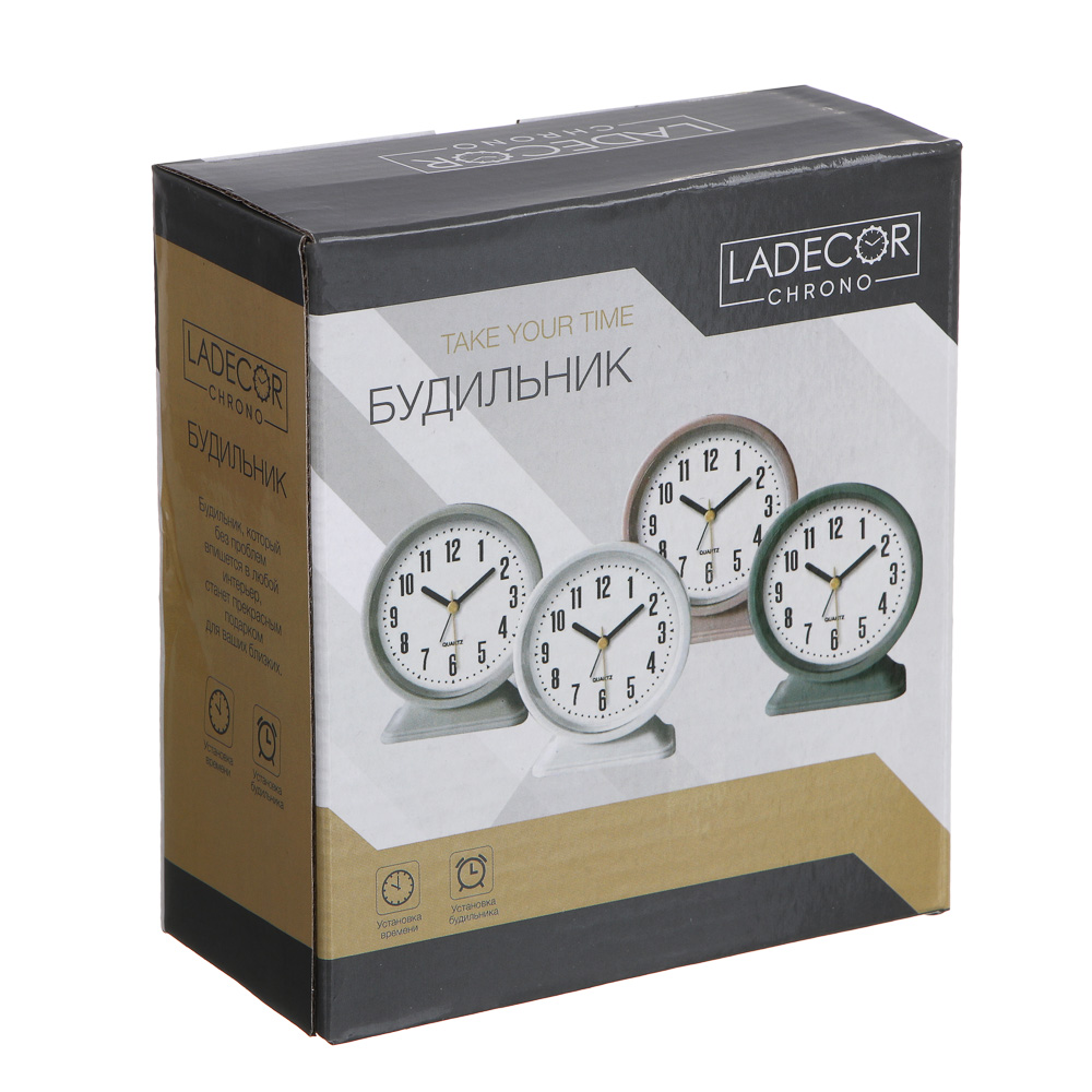 LADECOR CHRONO Будильник, пластик, 12x10,5x4,5 см, 1xAA, 4 цвета, арт.06-50, арт.№ 529-311