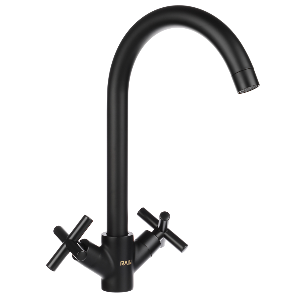 RAIN Смеситель для кухни Кристал, кран-буксы 1/2, гайка, латунь, черный, арт.№ 561-017