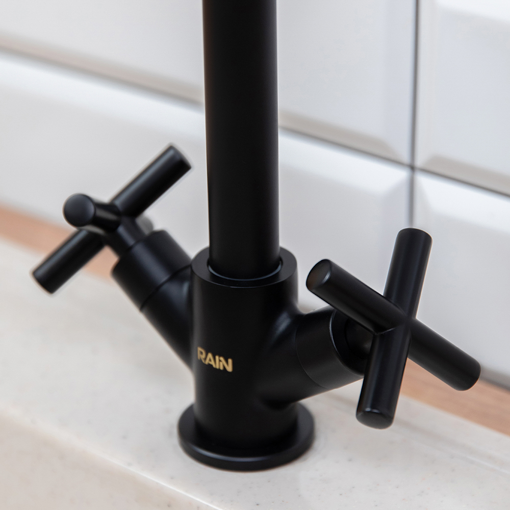 RAIN Смеситель для кухни Кристал, кран-буксы 1/2, гайка, латунь, черный, арт.№ 561-017