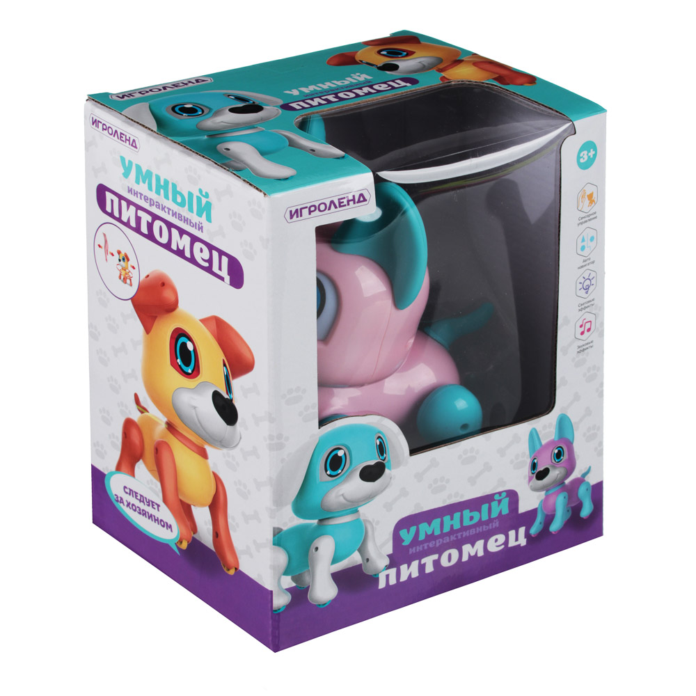 ИГРОЛЕНД Питомец умный интерактивный, свет, звук, кнопочное, сенсор.упр., ABS, 16х12,5х18см, 3 диз, арт.№ 272-746