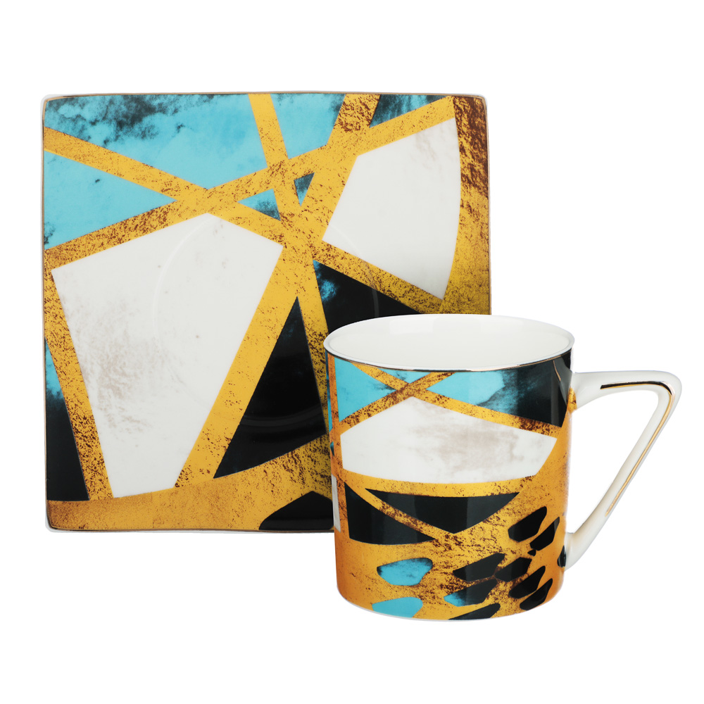 MILLIMI Геометрия голд Набор кофейный 2 пр., 180мл, 14см, костяной фарфор, арт.№ 802-412
