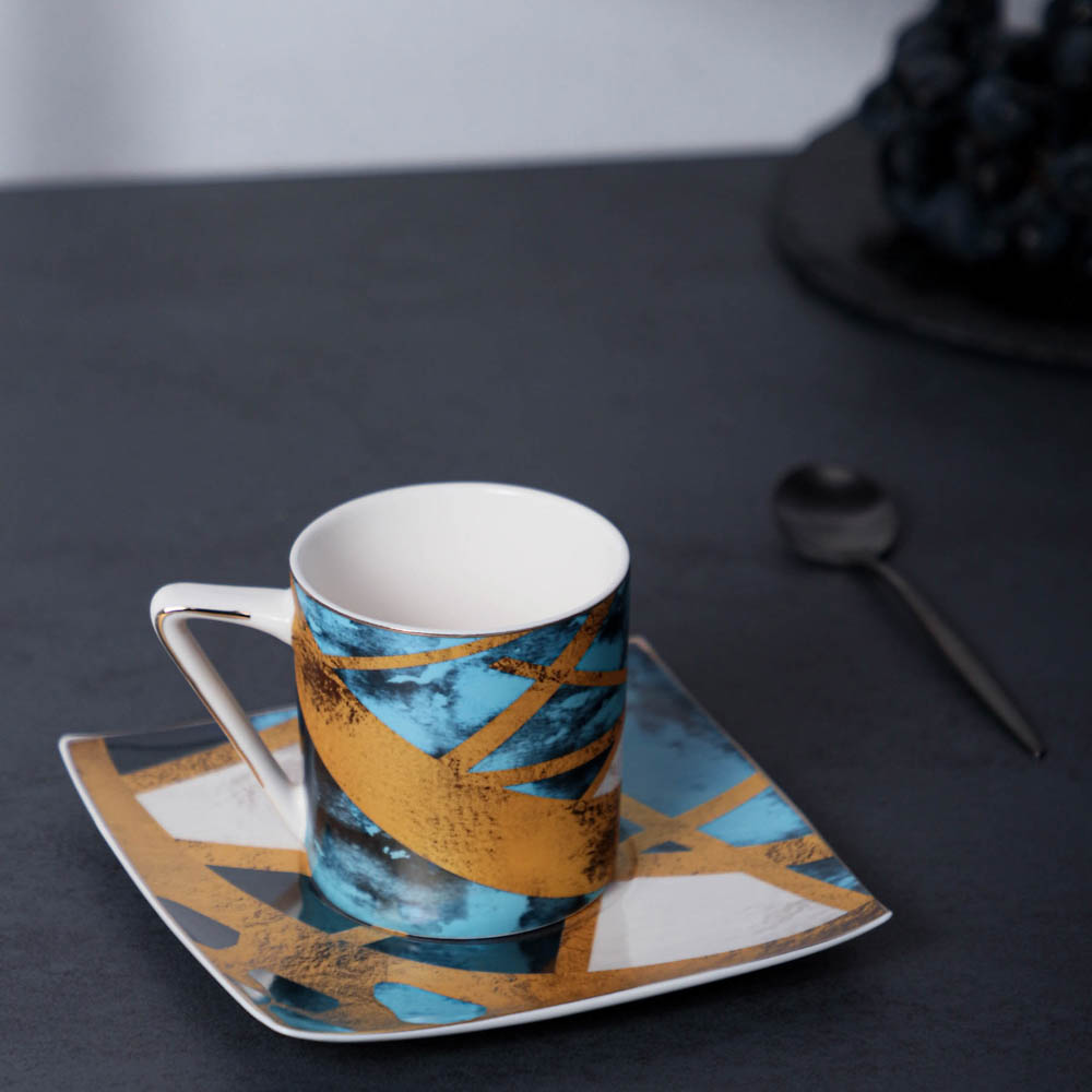 MILLIMI Геометрия голд Набор кофейный 2 пр., 180мл, 14см, костяной фарфор, арт.№ 802-412