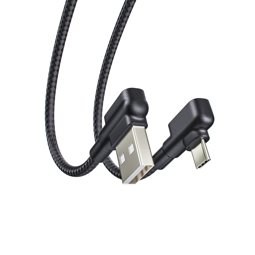 Кабель для зарядки USB(A)-Type C BY L-shape, 1м, 3A, Быстрая зарядка QC 3.0, черный, арт.№ 931-345
