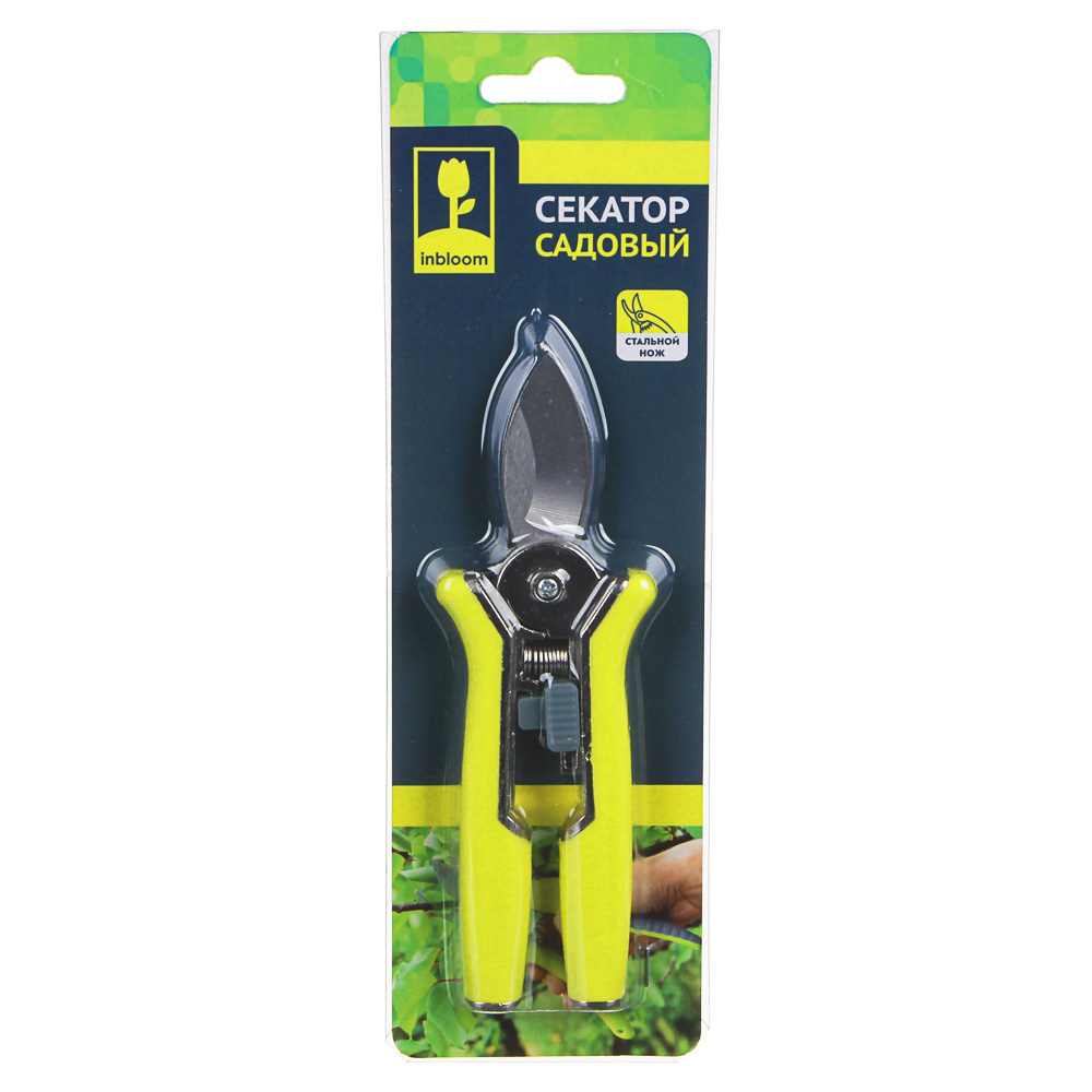 INBLOOM Секатор садовый, 15см, прорезиненная антискользящая ручка, сталь 65М, оцинк.покрытие, арт.№ 186-043