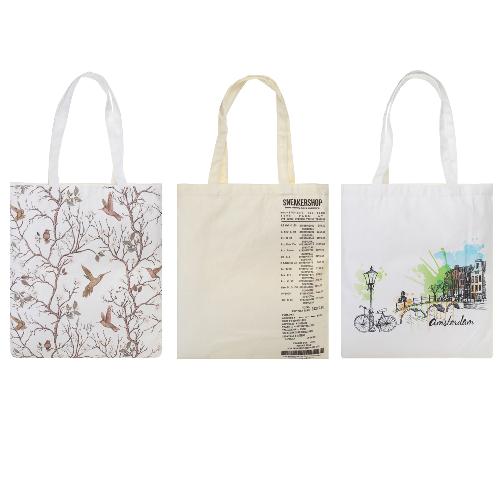 Сумка-шоппер, 38x42см, "Микс", внутренний карман, длинные ручки 58 см, белый, ПЭ под ткань, 4 диз., арт.№ 090-043