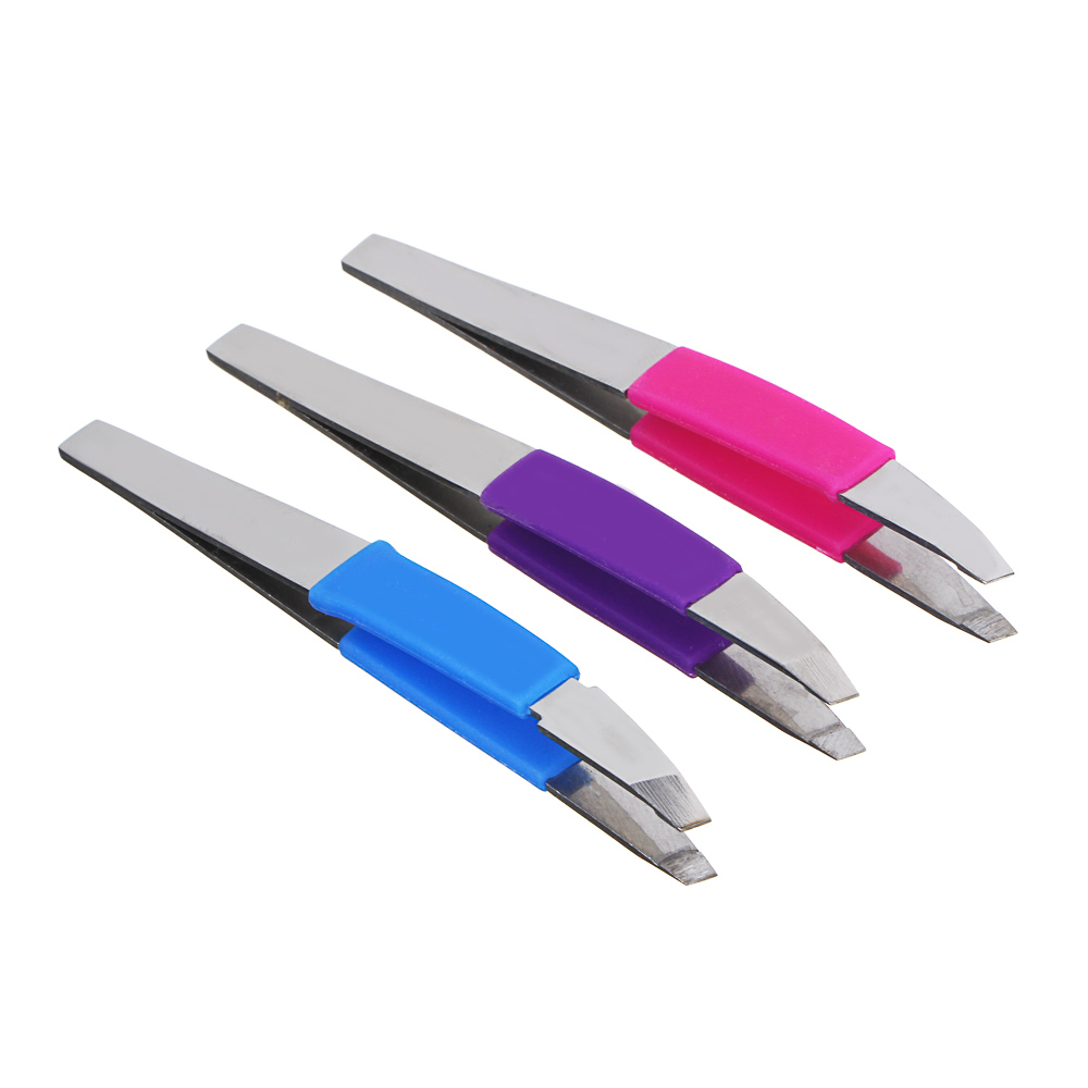 Пинцет для бровей с силиконовыми держателями тм ЮНИLOOK, нерж.сталь, 9,3см, 3 цвета, арт.№ 357-206